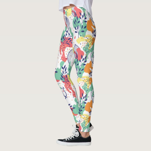 Colourful leaves and organic shapes pattern leggings (Left)