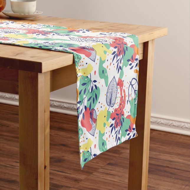 Colourful leaves and organic shapes pattern short table runner (In Situ)