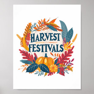 Colourful Leaves And Pumpkin For Harvest Festivals Poster