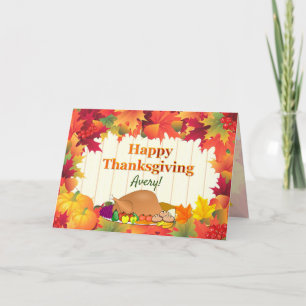Colourful Leaves and Roast Turkey Thanksgiving Holiday Card