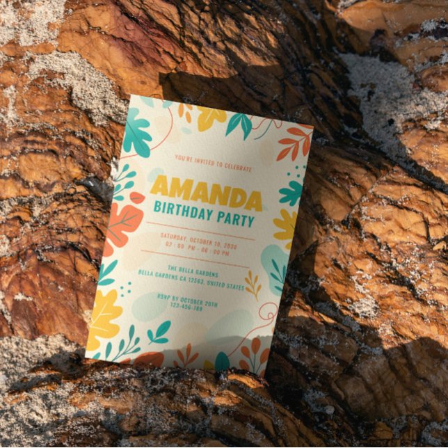 Colourful Leaves Birthday Party Invitation (Creator Uploaded)
