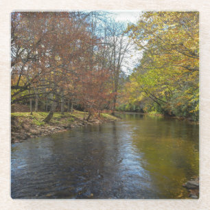 Colourful Leaves Fall Reflections on Autumn Stream Glass Coaster