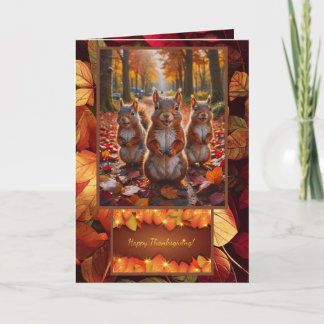 Colourful Leaves Funny Squirrel Thanksgiving Card