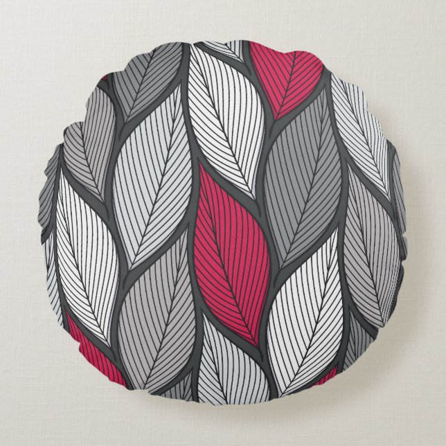 Colourful leaves: hand-drawn seamless pattern. round cushion (Front)