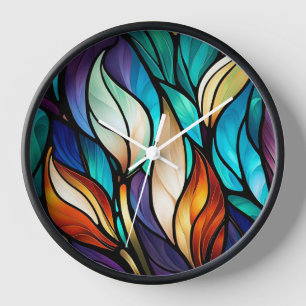 Colourful leaves in Stained Glass Look Clock