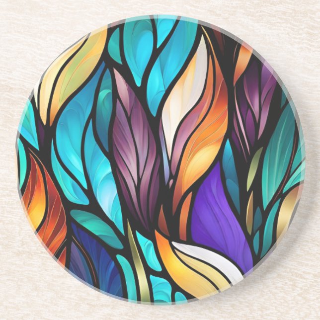 Colourful leaves in Stained Glass Look Coaster (Front)