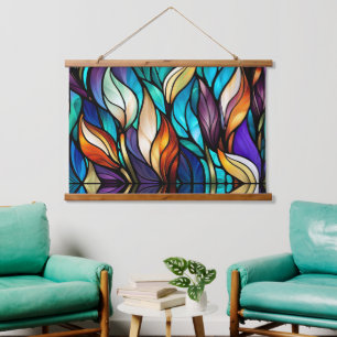 Colourful leaves in Stained Glass Look Hanging Tapestry