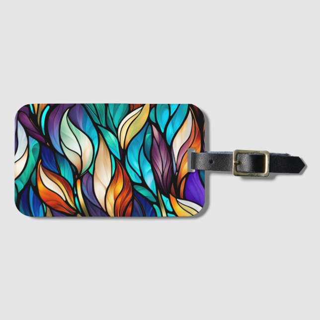 Colourful leaves in Stained Glass Look Luggage Tag (Front Horizontal)