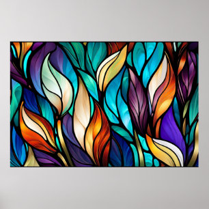 Colourful leaves in Stained Glass Look Poster