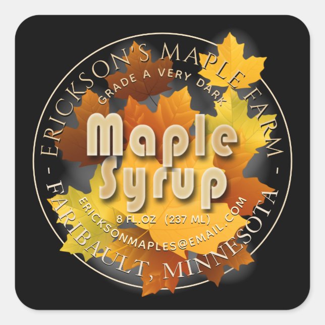 Colourful Leaves Maple Syrup Custom Square Label (Front)