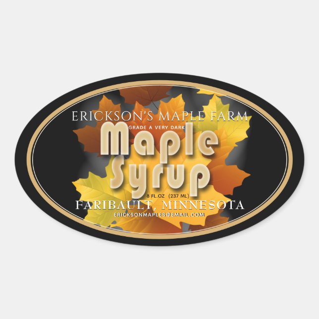 Colourful Leaves Maple Syrup Fully Editable Oval Sticker (Front)