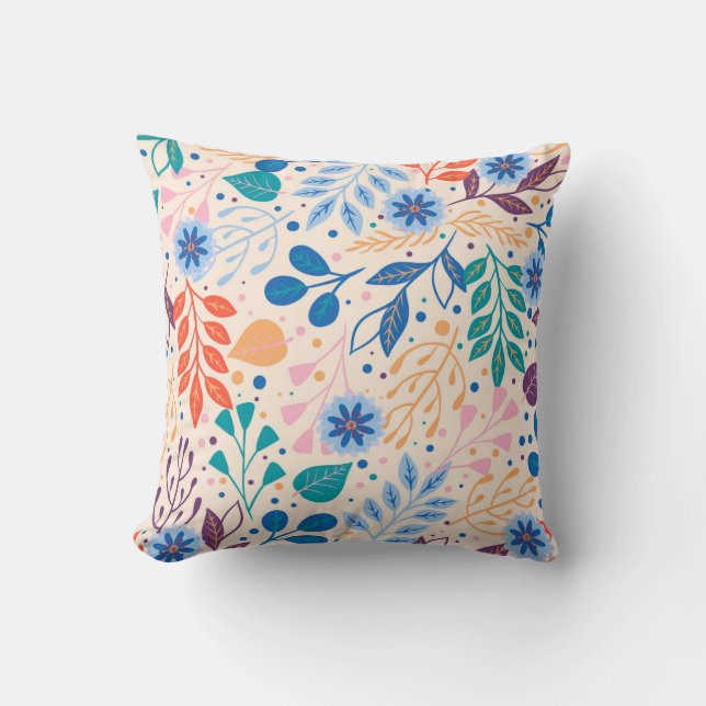 Colourful Leaves Modern Foliage Pattern Cushion (Front)