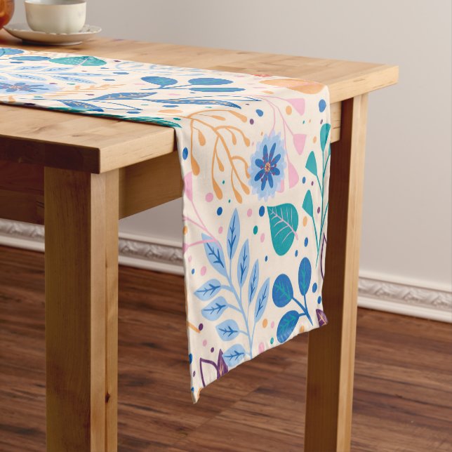 Colourful Leaves Modern Foliage Pattern Short Table Runner (In Situ)