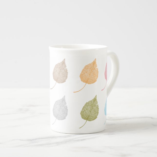 Colourful leaves pattern bone china mug (Front Right)