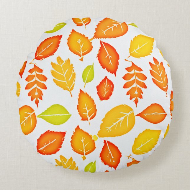 Colourful Leaves Pattern Round Cushion (Front)