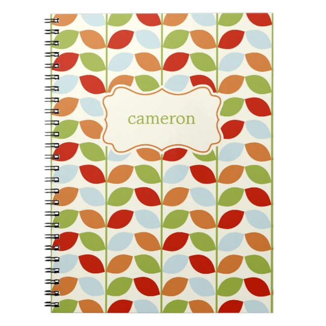 Colourful Leaves Personalised Notebook - Blue (Front)