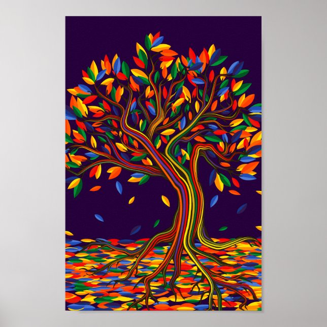 Colourful Leaves Rainbow Tree with Bright Colours Poster (Front)
