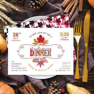 Colourful Leaves Thanksgiving Dinner Holiday Party Invitation