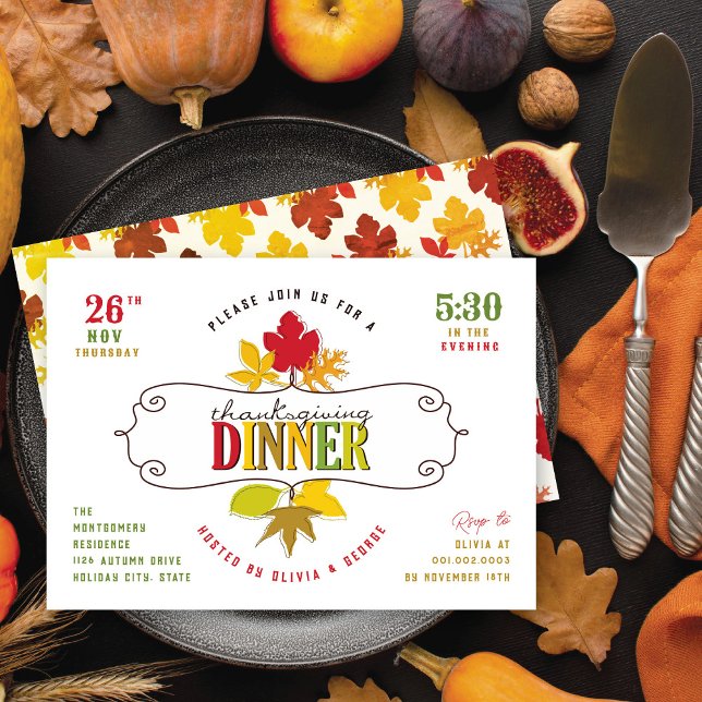 Colourful Leaves Thanksgiving Dinner Holiday Party Invitation (Creator Uploaded)