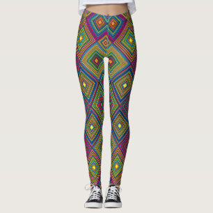 Colourful leggings feature a vibrant geometric 