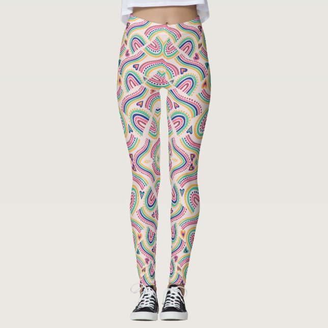Colourful leggings featuring bold, abstract rainbo (Front)