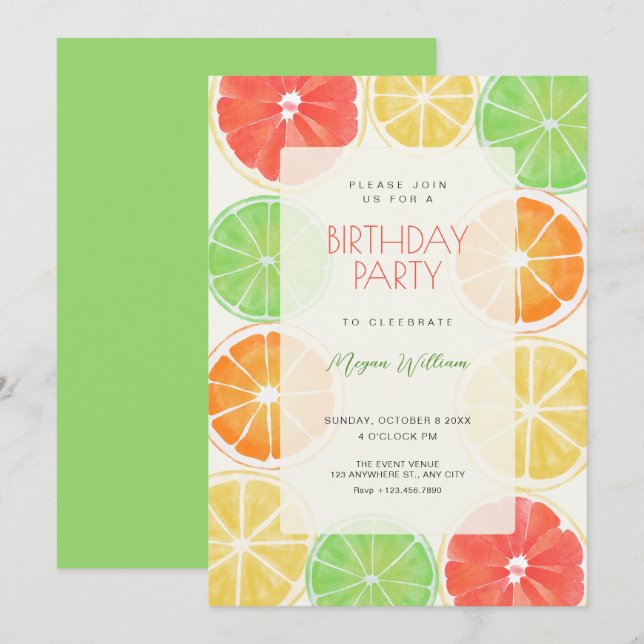 Colourful lemon birthday invitation (Front/Back)
