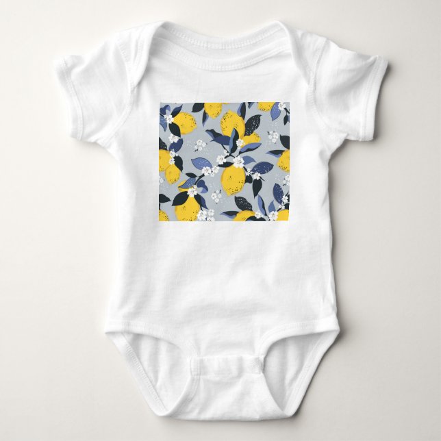 Colourful Lemons: Citrus Floral Pattern Baby Bodysuit (Front)