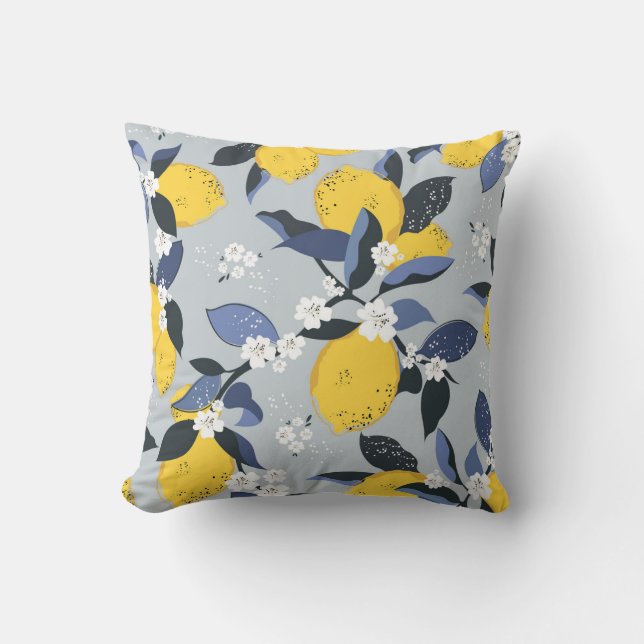 Colourful Lemons: Citrus Floral Pattern Cushion (Front)