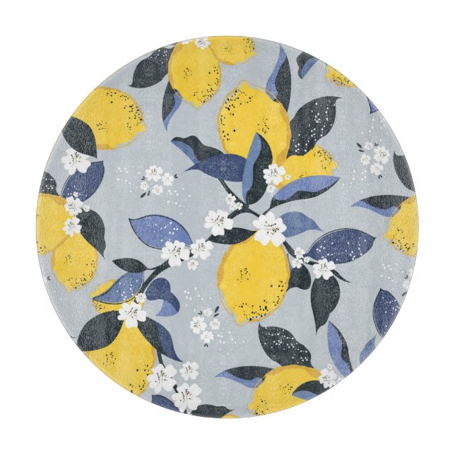 Colourful Lemons: Citrus Floral Pattern Cutting Board (Front)