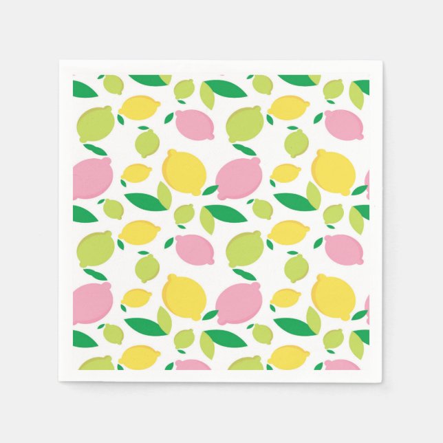 Colourful Lemons Green Pink Yellow Lemonade Napkin (Front)