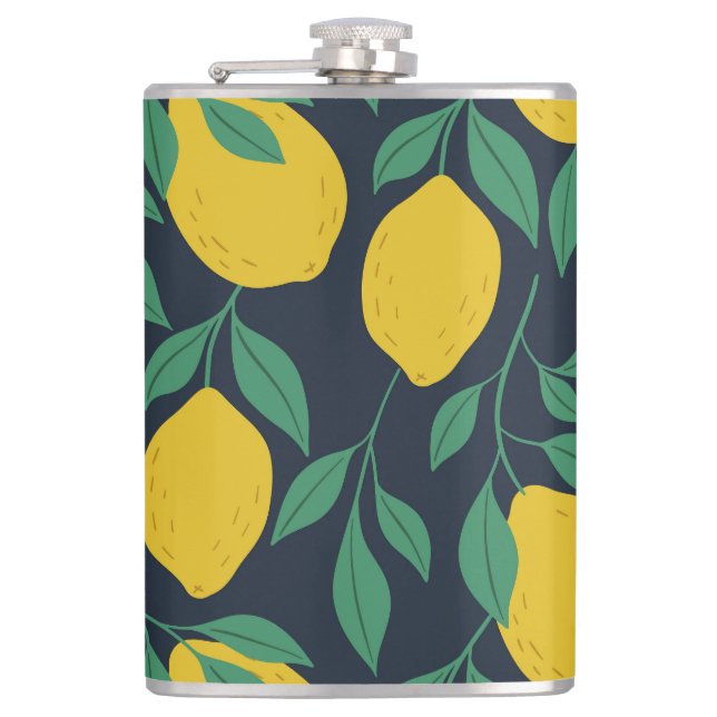 Colourful Lemons: Hand Drawn Vibrance. Hip Flask (Front)