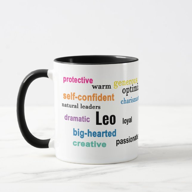 Colourful Leo Traits Zodiac sign Personalised Name Mug (Left)