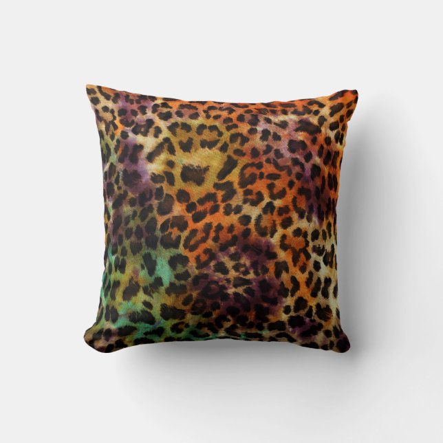 Colourful Leopard: Abstract Vintage Texture Cushion (Front)