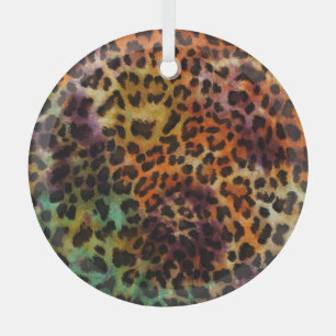 Colourful Leopard: Abstract Vintage Texture Glass Tree Decoration