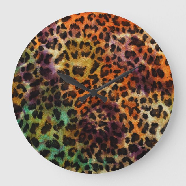 Colourful Leopard: Abstract Vintage Texture Large Clock (Front)