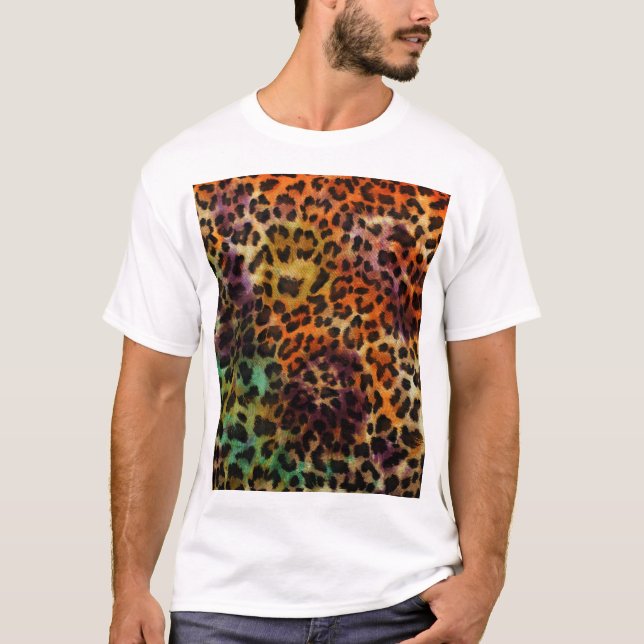 Colourful Leopard: Abstract Vintage Texture T-Shirt (Front)