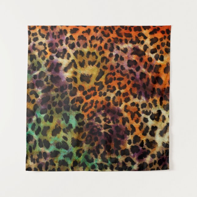 Colourful Leopard: Abstract Vintage Texture Tapestry (Front)