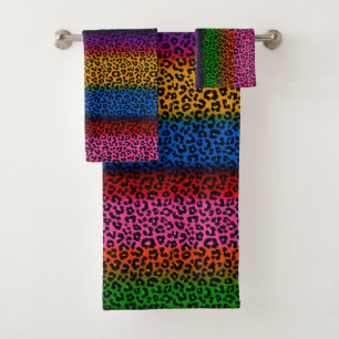 Colourful Leopard Animal Print Design Bath Towel Set