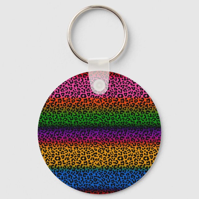 Colourful Leopard Animal Print Design  Key Ring (Front)