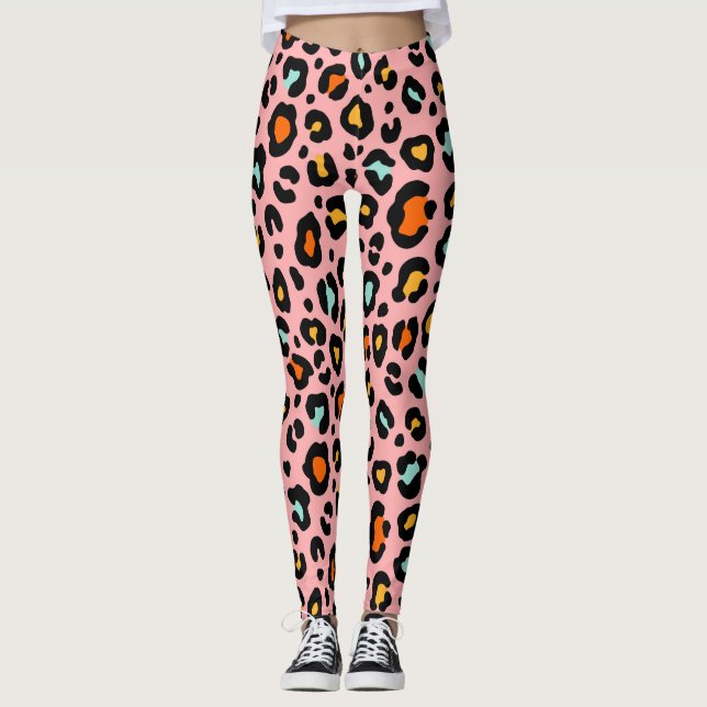 Colourful Leopard: Fashion Vintage Pattern Leggings (Front)