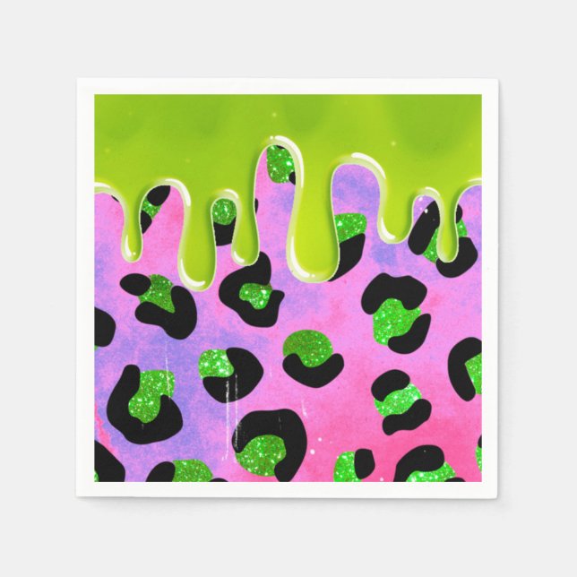Colourful Leopard Green Slime 00th Birthday Party Napkin (Front)