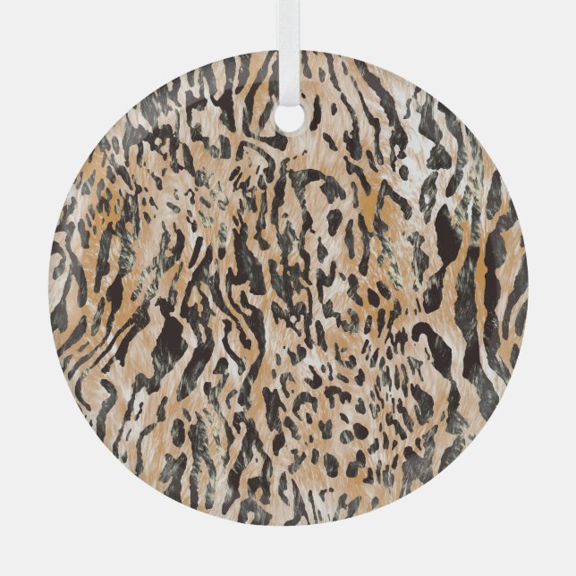Colourful Leopard Metre Textile Pattern Glass Tree Decoration (Front)