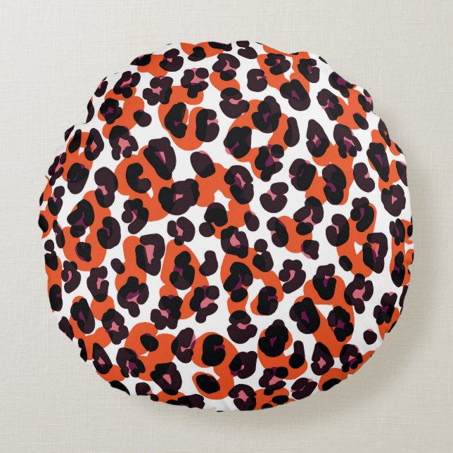 Colourful Leopard Pattern: Seamless Design. Round Cushion (Front)