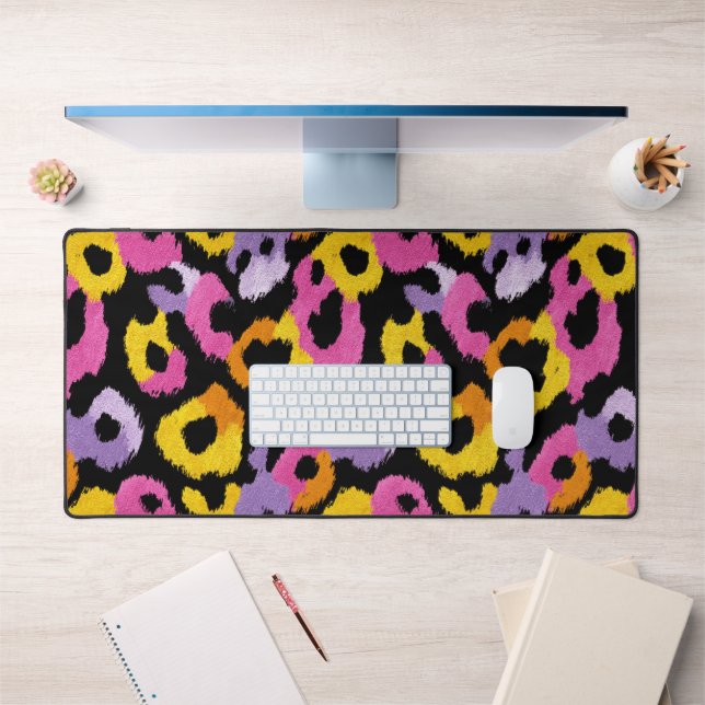 Colourful Leopard Pattern y2k Retro Chic Aesthetic Desk Mat (Office 1)