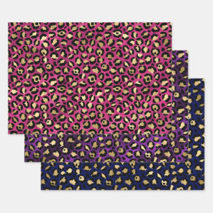 Colourful Leopard Print Design with Gold Accents  Wrapping Paper Sheet