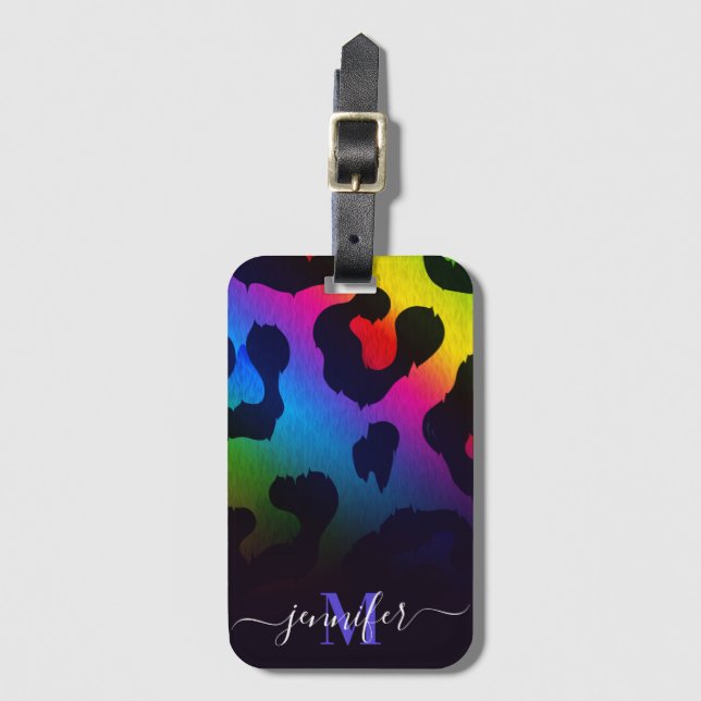 Colourful Leopard Print Luggage Tag (Front Vertical)