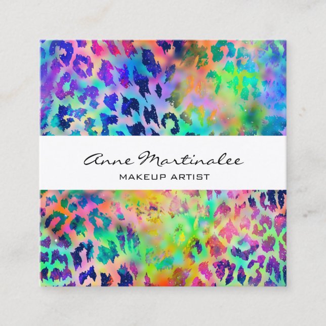 Colourful Leopard Print Square Business Card (Front)
