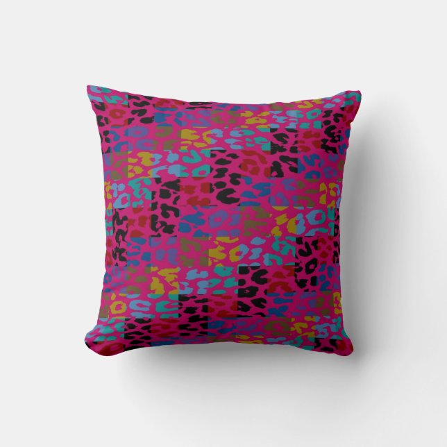 Colourful Leopard Print Squares Chequered Pattern  Cushion (Front)