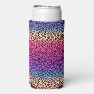 Colourful leopard skin pattern seltzer can cooler