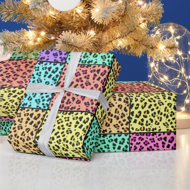Colourful Leopard Spots pattern Animal Collage art Wrapping Paper (Holidays)